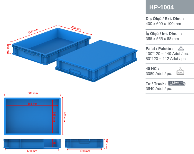 Plastic Carrying Crates - HP-1004 Closed Plastic Crate