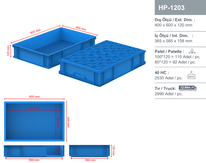 Plastic Carrying Crates - HP-1203 Closed Plastic Crate