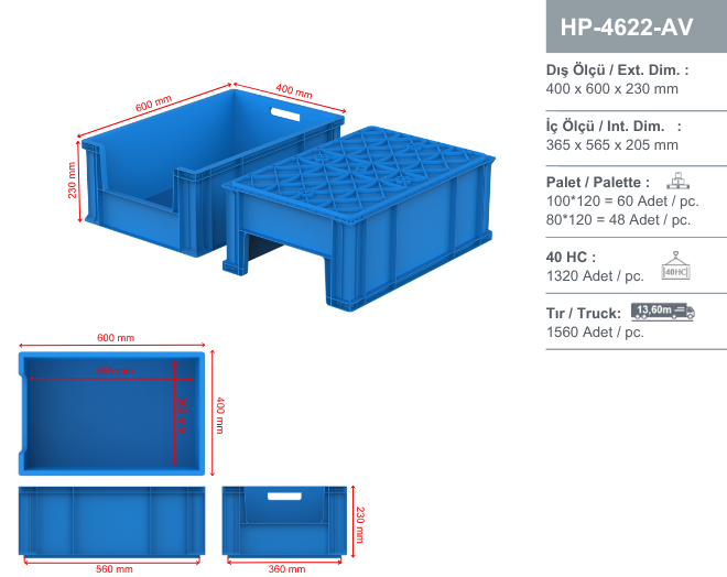 Plastic Carrying Crates - HP-4622 AV Open Front Crate, open front