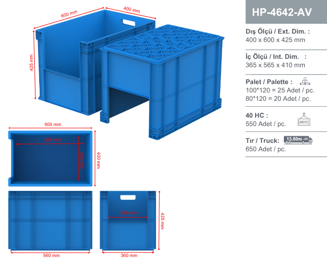 Plastic Carrying Crates - HP-4642 AV Open Front Crate, open front