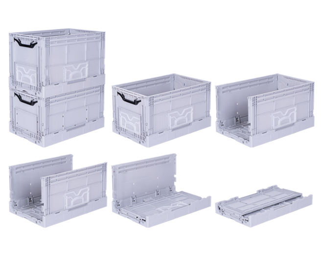 Keeeper Set Di 4 Cassette Pieghevoli Con Impugnatura Soft-Touch, 54 X 37 X 28 Cm, 45 L, Ben, Grigio Grafite